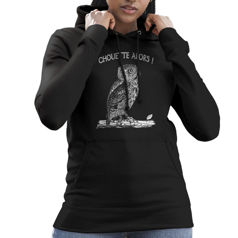 Sweat femme à capuche noir Chouette alors (Gondrax,Les Bébêtes,Animaux)