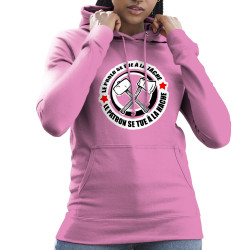 Sweat femme à capuche rose Le prolo se tue à la tâche (Slogans engagés)