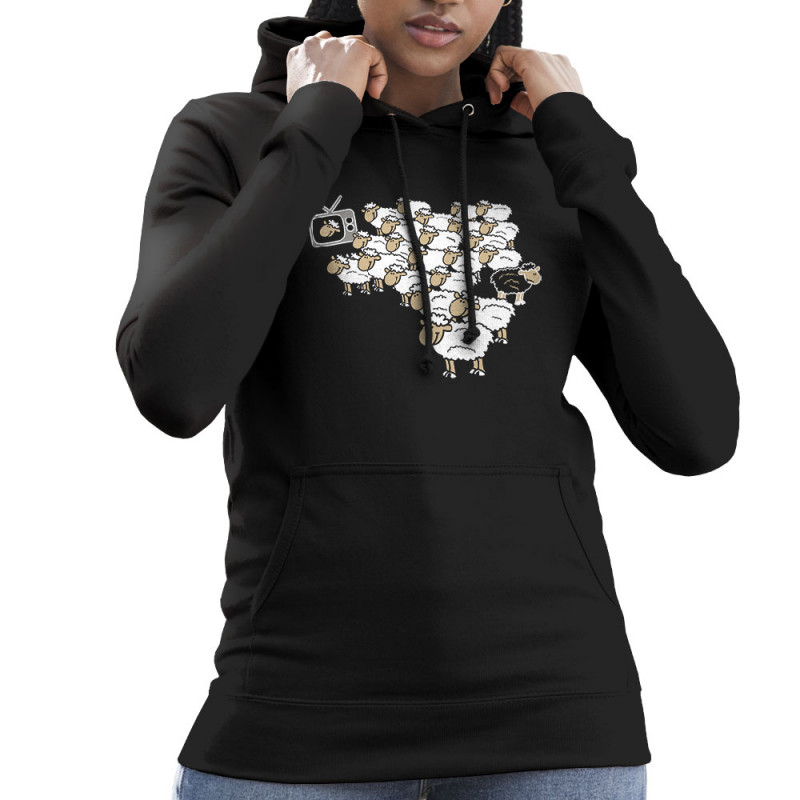 Sweat femme à capuche noir Moutons (Gondrax,Humour,Slogans engagés,Animaux)