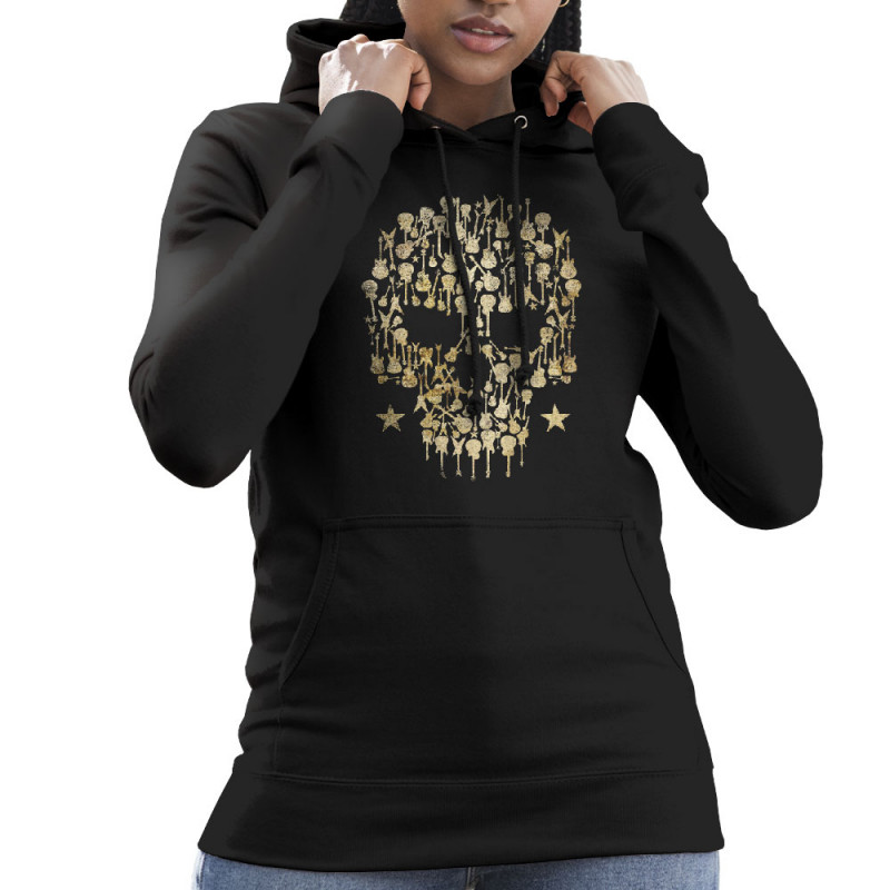 Sweat femme à capuche noir Skull Guitar (Gondrax,Têtes de morts,Rock & Punk)