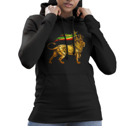 Sweat femme à capuche noir Rasta Lion (Animaux,Reggae)
