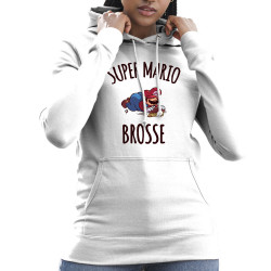 Sweat femme à capuche blanc Super Mario brosse (A²,Humour,Jeux Vidéo / Geek)