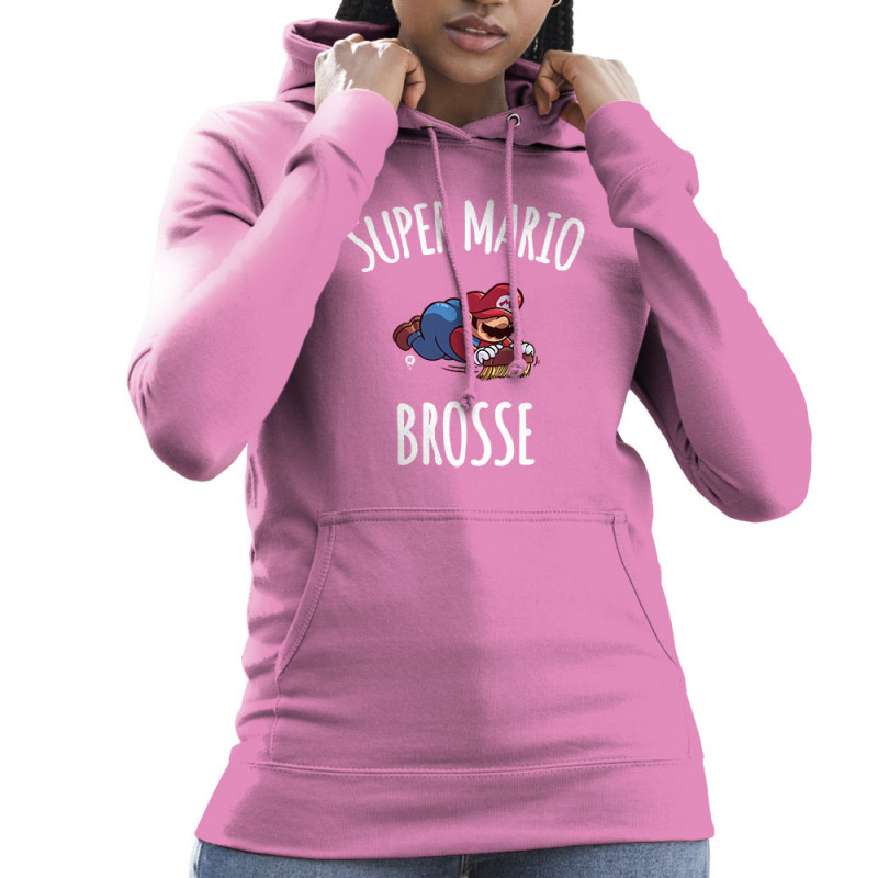 Sweat femme à capuche rose Super Mario brosse (A²,Humour,Jeux Vidéo / Geek)