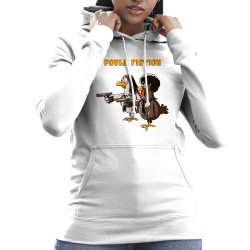 Sweat femme à capuche blanc Poule Fiction (Mr Mouton,Animaux,Films/Séries)