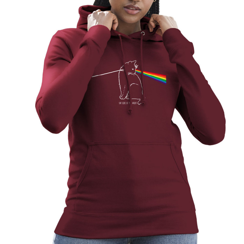 Sweat femme à capuche bordeaux Cat Side of the Moon (Gondrax,Animaux,Humour,Chats)