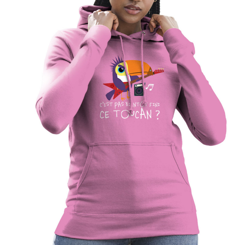 Sweat femme à capuche rose Fini ce toucan (Andy,Animaux,Humour)