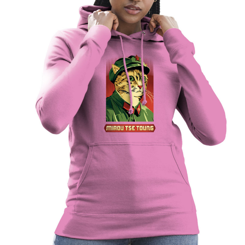 Sweat femme à capuche rose Miaou Tse Toung (Animaux,Humour,Chats)