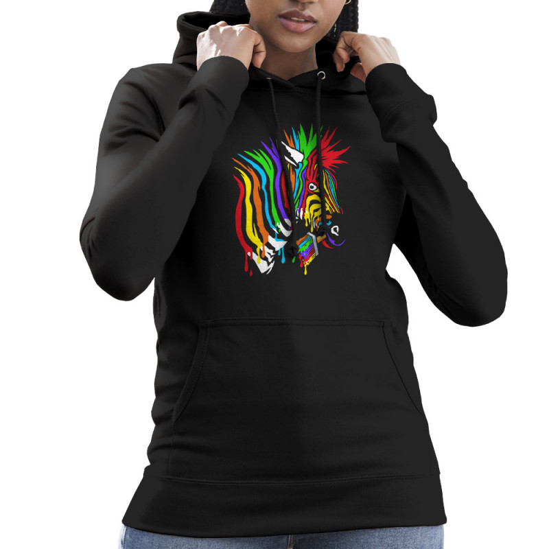 Sweat femme à capuche noir Zèbre Anticonformiste (Zewa,Animaux)