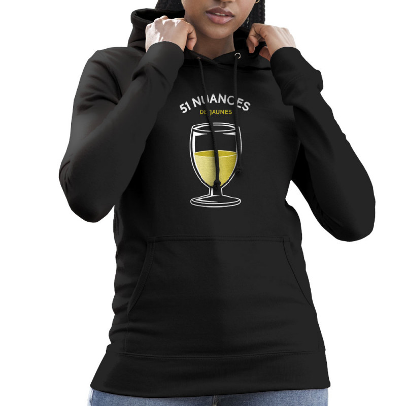Sweat femme à capuche noir 51 nuances de jaunes (Le Duc,Alcool)