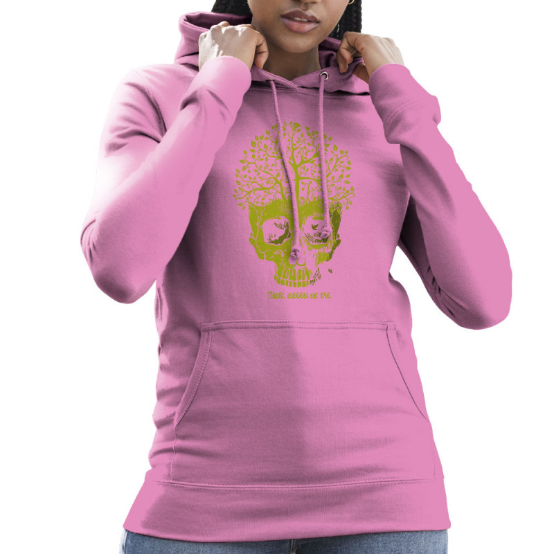 Sweat femme à capuche rose Think green or die (Gondrax,Ecologie,Têtes de morts)