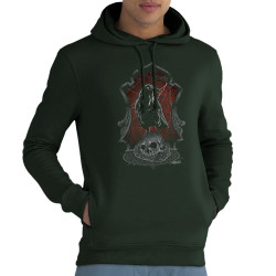 Sweat homme à capuche coton bio vert foncé Diabolik Evil Crow (Simon,Diabolik,Têtes de morts,Enfer)