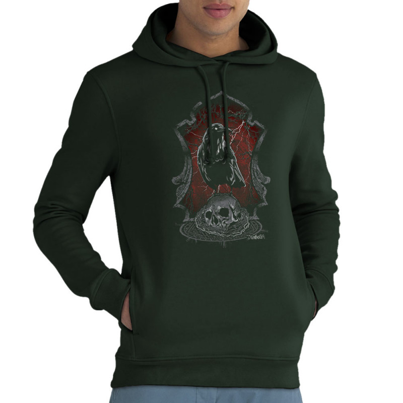 Sweat homme à capuche coton bio vert foncé Diabolik Evil Crow (Simon,Diabolik,Têtes de morts,Enfer)