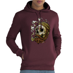 Sweat homme à capuche coton bio bordeaux Santa Muerte - Smoking Skull (Santa Muerte,Têtes de morts)