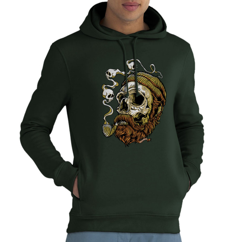 Sweat homme à capuche coton bio vert foncé Santa Muerte - Smoking Skull (Santa Muerte,Têtes de morts)