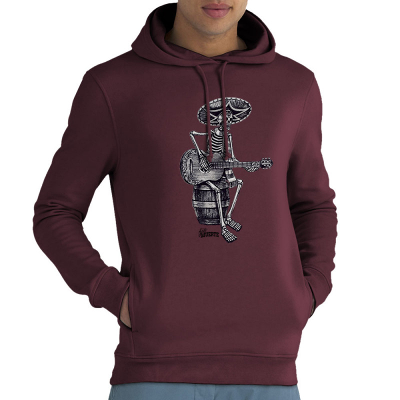 Sweat homme à capuche coton bio bordeaux Santa Muerte - El Guitarrista (Santa Muerte,Têtes de morts,Rock & Punk)