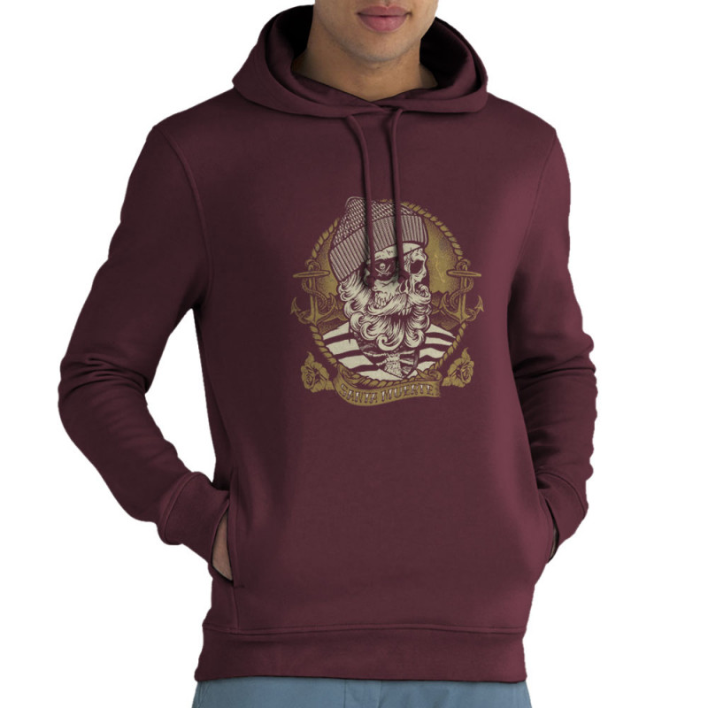Sweat homme à capuche coton bio bordeaux Santa Muerte - Dead Fisherman (Simon,Santa Muerte,Têtes de morts)