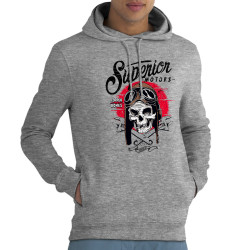 Sweat homme à capuche coton bio gris chiné Copper Bones - Superior Motors (Copper Bones,Moto,Têtes de morts)