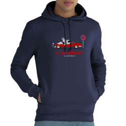 Sweat homme à capuche coton bio bleu marine Le Loup se gare où (Pandaluna,Animaux,Humour)