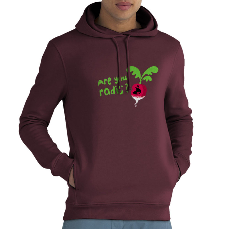 Sweat homme à capuche coton bio bordeaux Are You Radis (Ted Boundy,Fruits & Légumes,Humour)