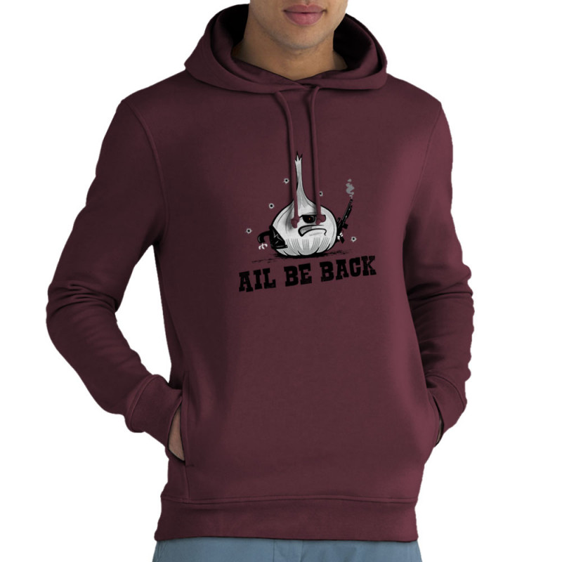 Sweat homme à capuche coton bio bordeaux Ail Be Back (Ted Boundy,Fruits & Légumes,Humour)
