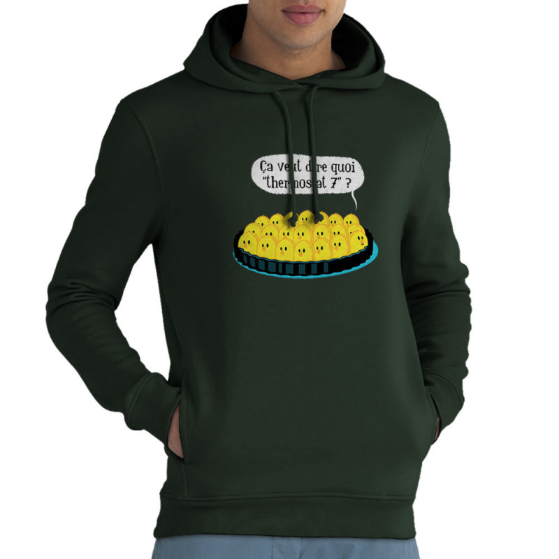 Sweat homme à capuche coton bio vert foncé Ça veut dire quoi thermostat 7 (Ted Boundy,Animaux,Humour,Fruits & Légumes)