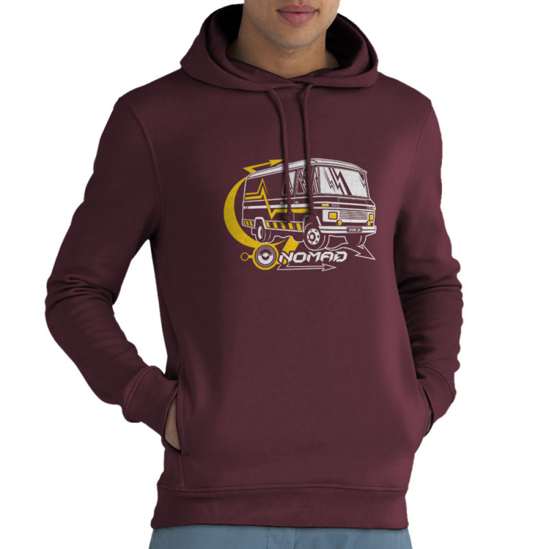 Sweat homme à capuche coton bio bordeaux Nomad (E Cone,teufeur)
