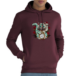 Sweat homme à capuche coton bio bordeaux Lucky Alice Cat (Le Duc,Animaux,Chats)