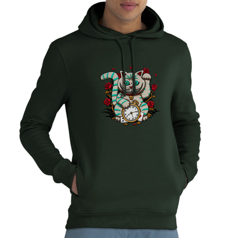 Sweat homme à capuche coton bio vert foncé Lucky Alice Cat (Le Duc,Animaux,Chats)