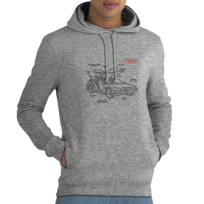 Sweat homme à capuche coton bio gris chiné Dolorean Plan (Le Duc,Films/Séries)