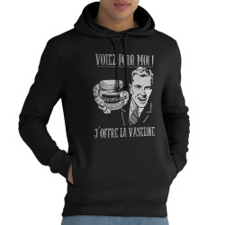 Sweat homme à capuche coton bio noir Votez pour moi Vaseline (Gondrax,Slogans engagés,Elections)