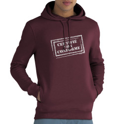 Sweat homme à capuche coton bio bordeaux Certifié non conforme (Gondrax,Slogans engagés)