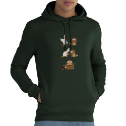 Sweat homme à capuche coton bio vert foncé Fusion (Pandaluna,Animaux,Humour,Manga Kawaï japan)