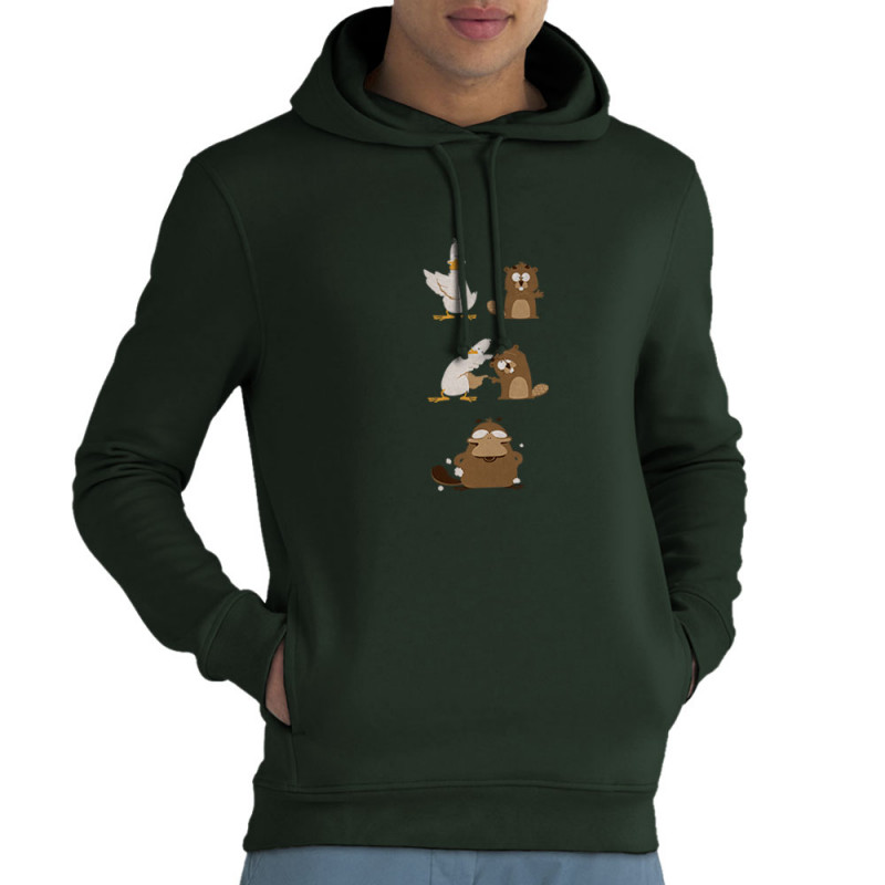 Sweat homme à capuche coton bio vert foncé Fusion (Pandaluna,Animaux,Humour,Manga Kawaï japan)