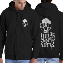 Sweat homme à capuche zippé noir Punk Rock Never Ends (Têtes de morts,Rock & Punk)