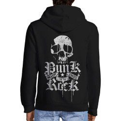 Sweat homme à capuche zippé noir Punk Rock Never Ends (Têtes de morts,Rock & Punk)