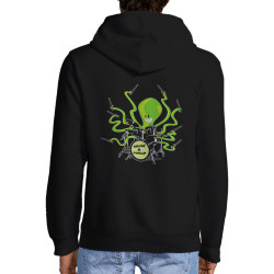 Sweat homme à capuche zippé noir Poulpy Drum (Animaux,Humour,Ted Boundy)
