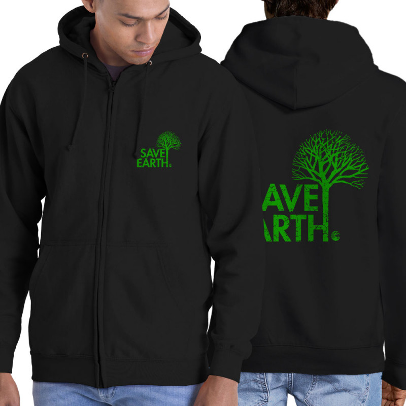 Sweat homme à capuche zippé noir Save Earth (Ecologie)
