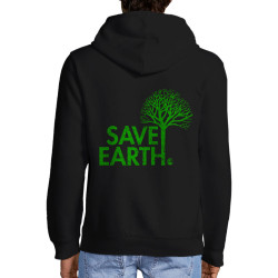 Sweat homme à capuche zippé noir Save Earth (Ecologie)