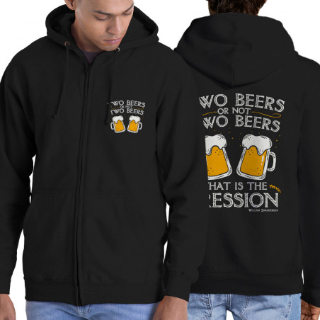 Sweat homme à capuche zippé noir Two Beers or not Two Beers (Alcool,Humour,Amazon)