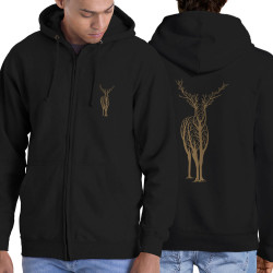 Sweat homme à capuche zippé noir Deer Trees (Caffein Art,Animaux)