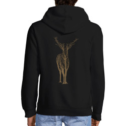 Sweat homme à capuche zippé noir Deer Trees (Caffein Art,Animaux)