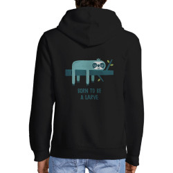 Sweat homme à capuche zippé noir Born to be a Larve (Alex Kidd,Animaux,Humour,Paresse)