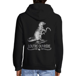 Sweat homme à capuche zippé noir Loutre Ouvrière (Gondrax,Les Bébêtes,Animaux,Humour)