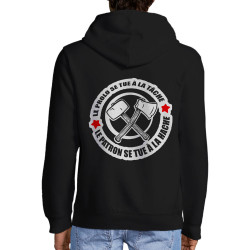 Sweat homme à capuche zippé noir Le prolo se tue à la tâche (Slogans engagés)