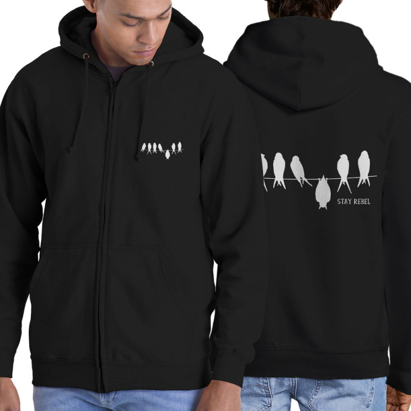 Sweat homme à capuche zippé noir Stay Rebel (Gondrax,Animaux,Humour,Stay)