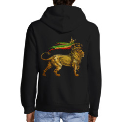 Sweat homme à capuche zippé noir Rasta Lion (Animaux,Reggae)