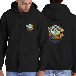 Sweat homme à capuche zippé noir Asian Food Panda (Animaux,Manga Kawaï japan)