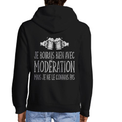 Sweat homme à capuche zippé noir Je boirais bien avec modération (Gondrax,Humour,Alcool)