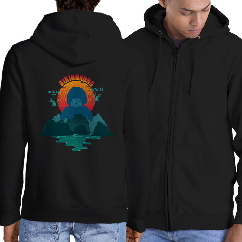 Sweat homme à capuche zippé noir Kiking Kong (Ptit Mytho,Animaux,Films/Séries)