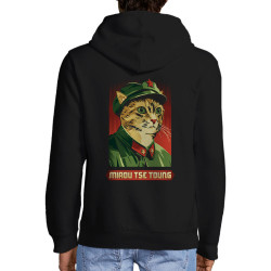 Sweat homme à capuche zippé noir Miaou Tse Toung (Animaux,Humour,Chats)